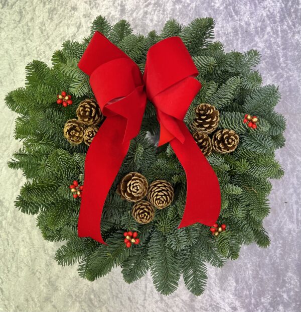 Red Bow Fresh Christmas Wreath