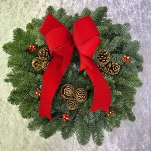 Red Bow Fresh Christmas Wreath
