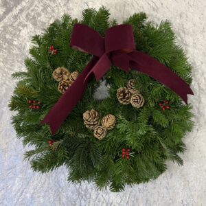 Burgundy Bow Fresh Christmas Wreath