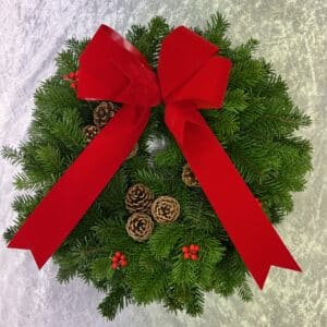 Red Bow Fresh Christmas Wreath