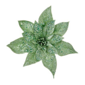 22cm Green Glitter Poinsettia