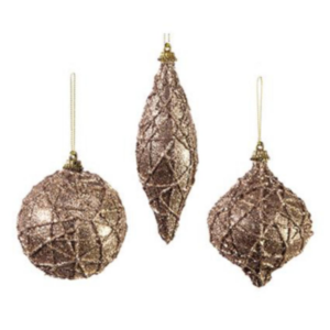 160mm Copper Gold Glitter Baubles 3 Assorted