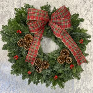 Tartan Bow Fresh Christmas Wreath