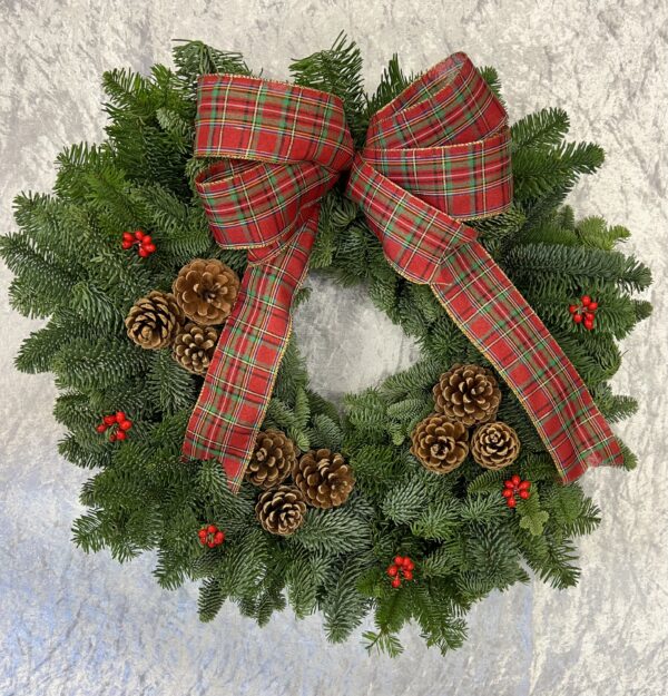 Tartan Bow Fresh Christmas Wreath