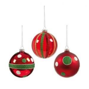 80mm Red and Green Glitter Bauble