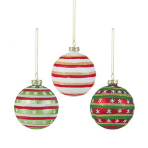 Glitter Snowflakes with Stripes Bauble