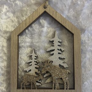 10cm Wooden House Shaped Deer Scene