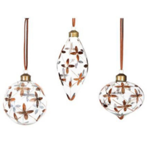 80mm Clear Glass Bauble with Copper Flower