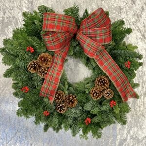Tartan Bow Fresh Christmas Wreath