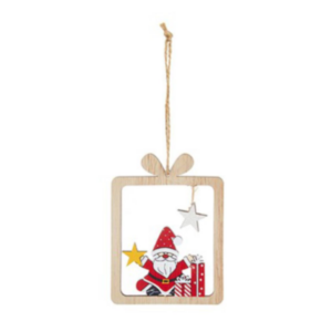 12cm Hanging Wooden Present Santa Scene