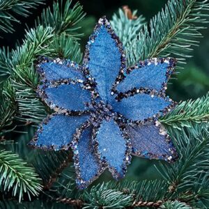20cm Hot Blue Beaded Poinsettia
