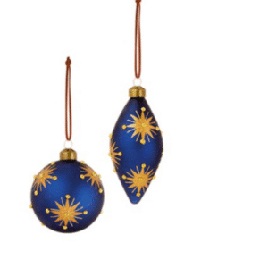 Matt Navy with Gold Stars Glass Bauble