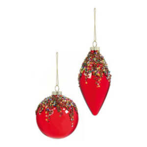 Red Shiny Glass Bauble with Multi-Coloured Sequins