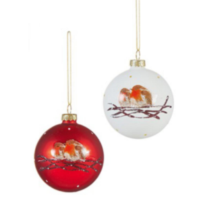 Robin on Branch Glass Bauble