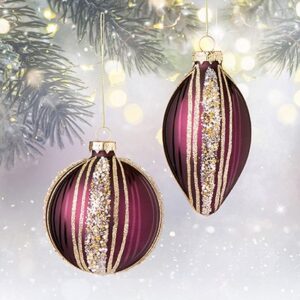 Plum Beaded Stripe Bauble
